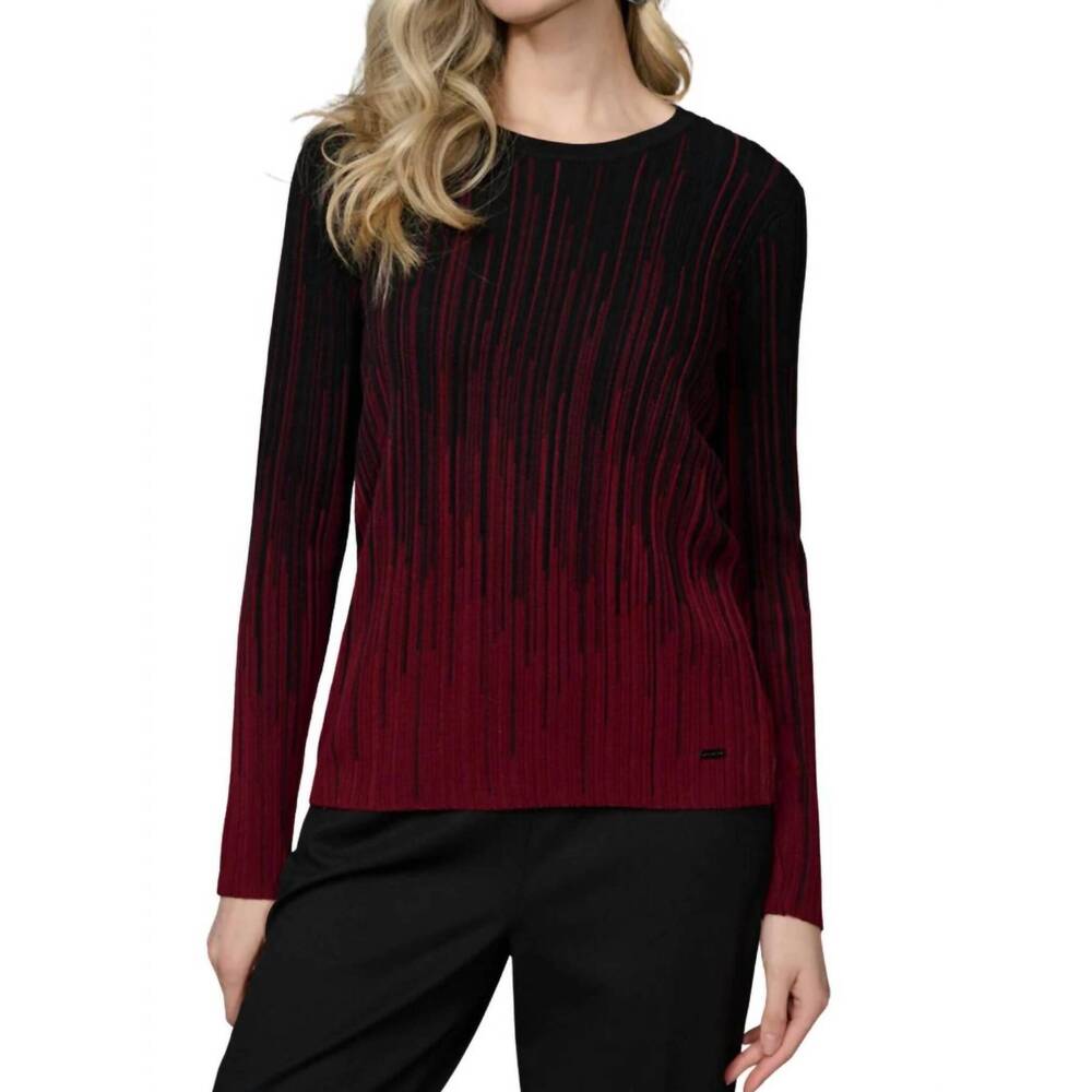 NEW PICADILLY pattern textured long sleeve top in bordeaux multi